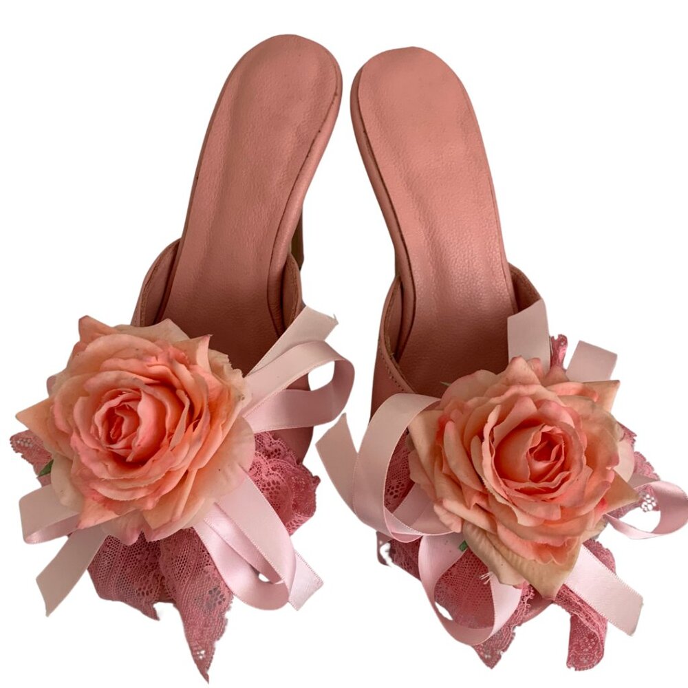 Pink Floral Lace High Heel Sandals – Romantic & Feminine - Picture 2 of 12